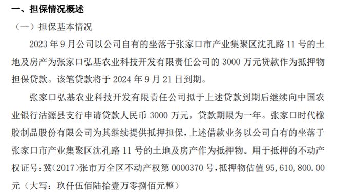 时代股份以名下的土地及房产为张家口弘基农业继续向银行申请贷款3000万提供抵押担保(图1)