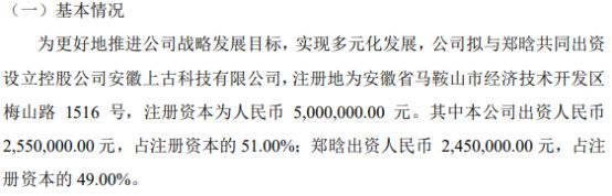 精益达拟投资255万设立控股公司安徽上古科技有限公司持股51%(图1)
